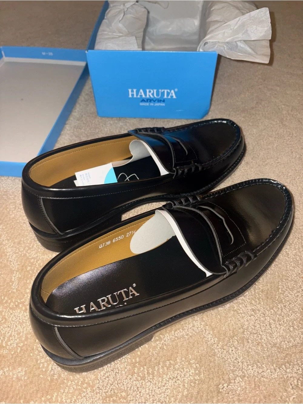 Harruta Men's Black Leather Penny Loafers – Classic Slip-On